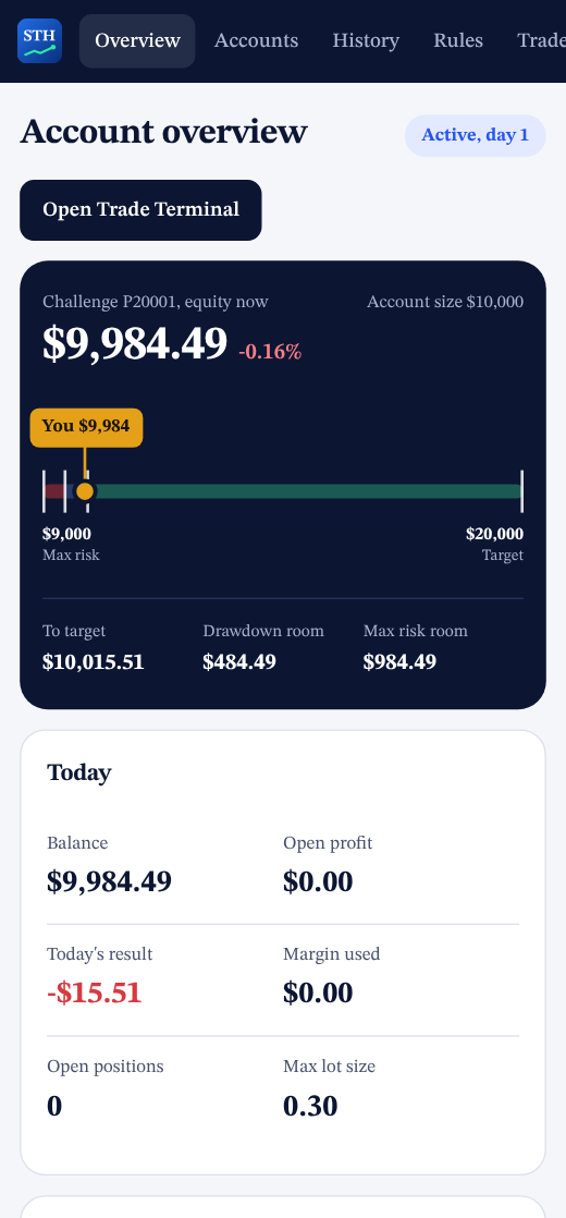 Account dashboard on a phone